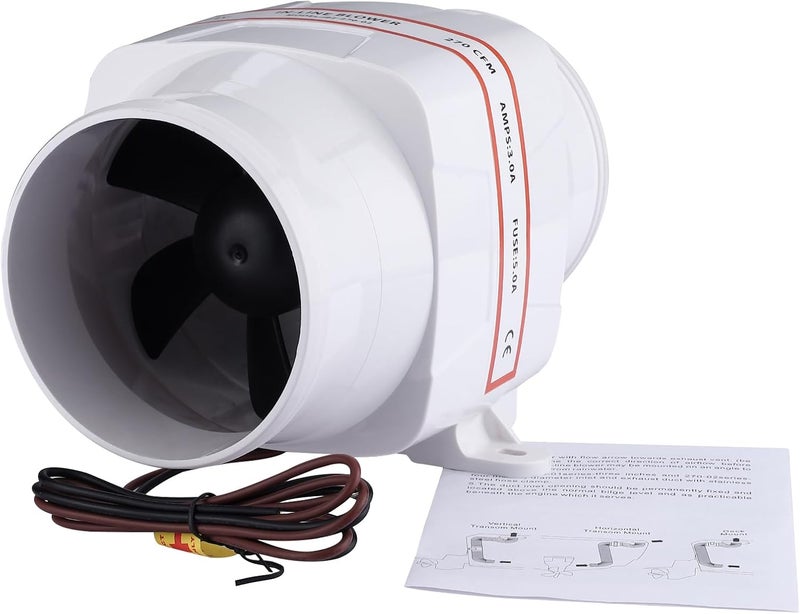 NovelBee Marine Boat DC 24V Electric in-Line Bilge Air Blower Fan Boat Engine Blowers Marine Cabin Engine Ventilation Blower Fan - Image 1